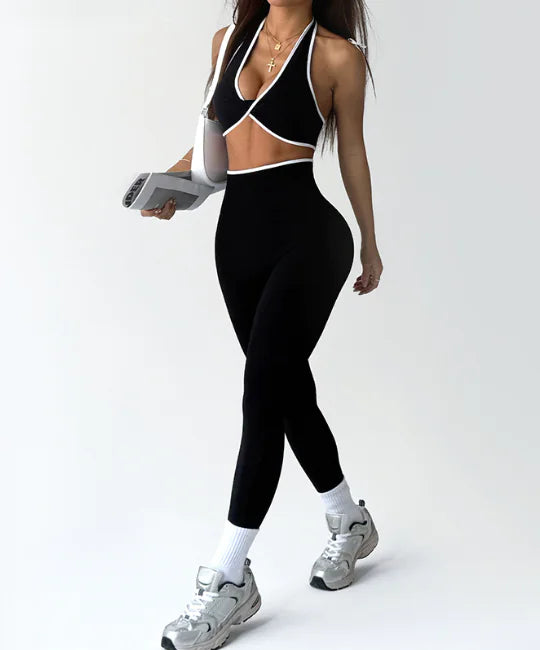 Women's Contrast-Color Yoga Outfit Set